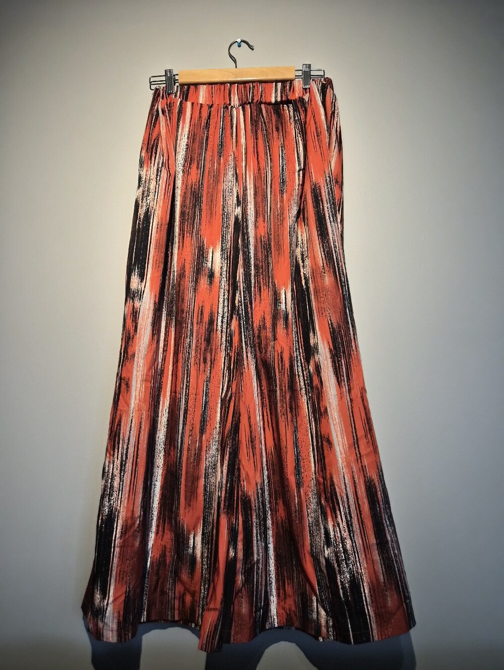 Vintage Orange & Black Distressed Line Patterned Wide Leg Pants | Size Medium